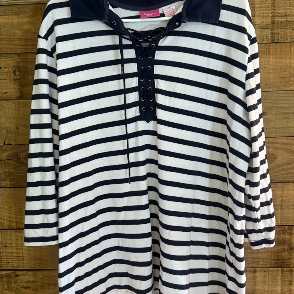 Pappagallo Navy and White Striped Top